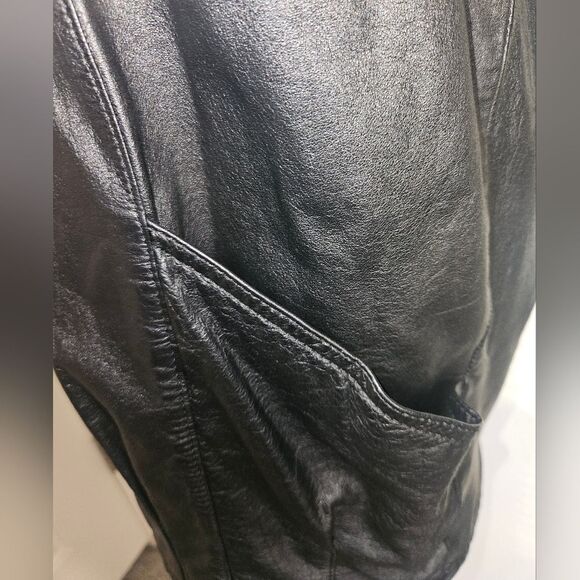 Vintage Pelle Women's Black Leather Button-down Jacket Size M - Picture 9 of 10